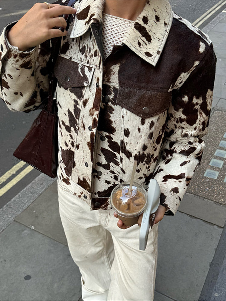 Damen modische Wildlederjacke mit ausgefallenem Tierprint Heidi-Mode