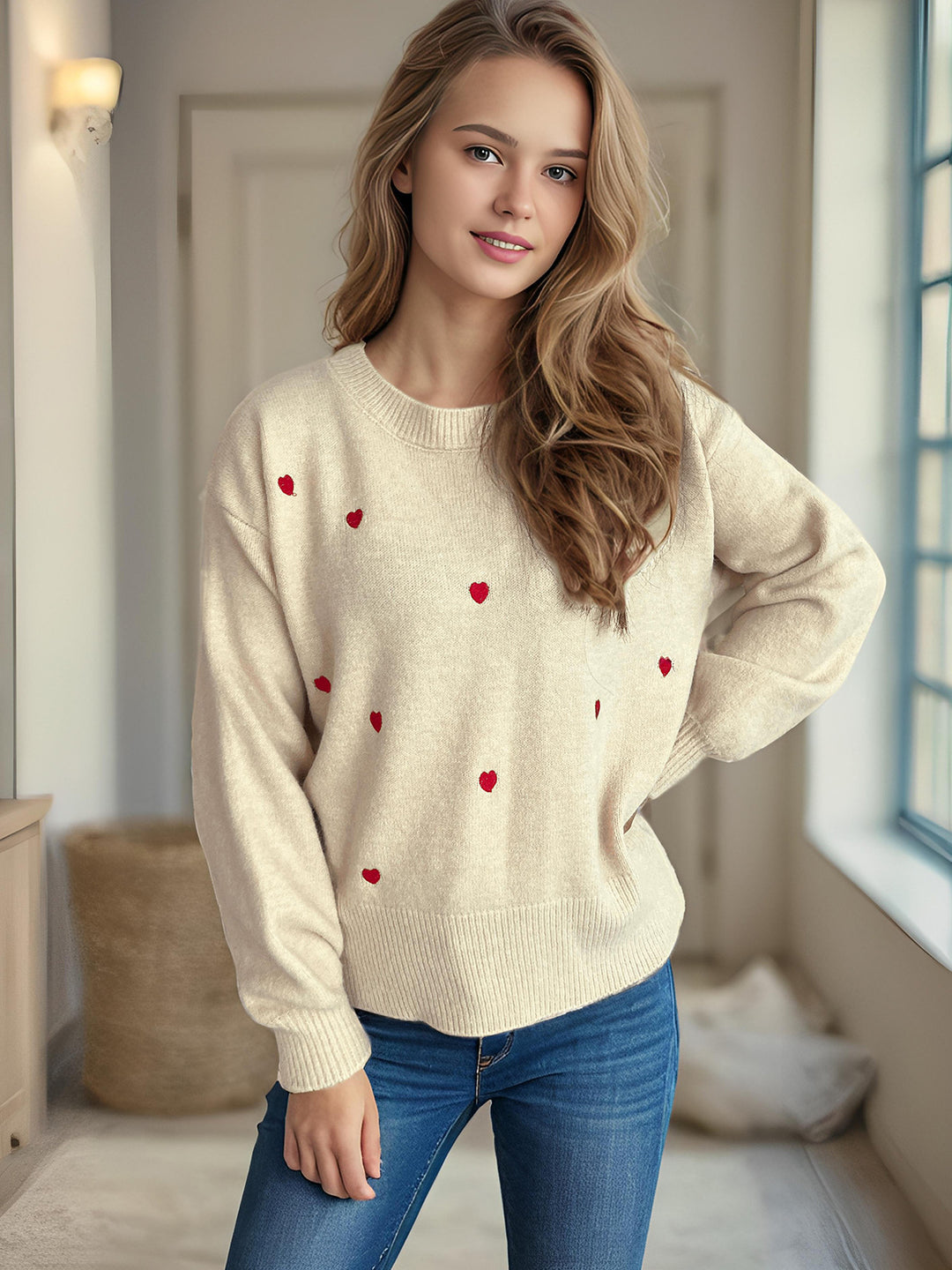 Damen Pullover mit verspieltem Herzdesign Heidi-Mode
