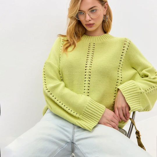 Damen Übergroßer Strickpullover mit luftiger Struktur und besonderen Details Heidi-Mode