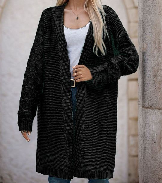 Damen Langer Strickcardigan mit luftiger Maschenstruktur und offener Front Heidi-Mode
