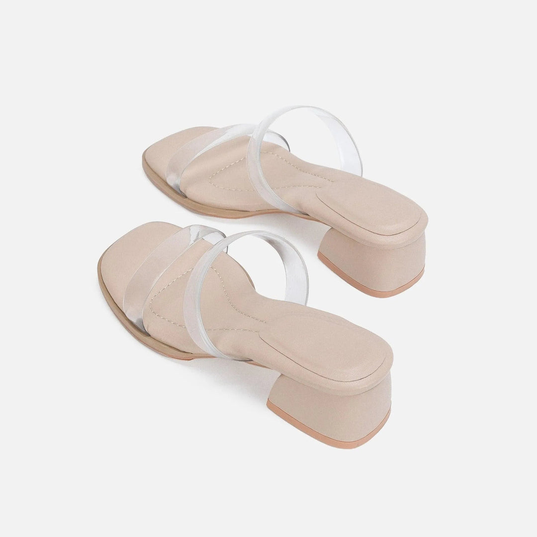 Heidi-Mode | Damen Sandalen mit mittelhohem Absatz transparent