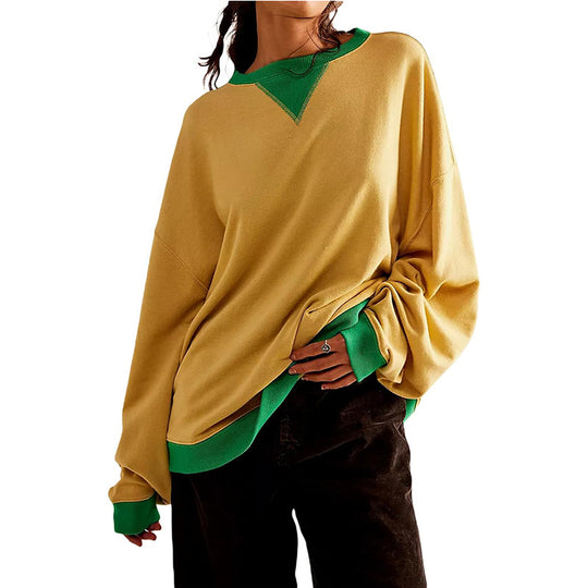 Damen lässiges Sweatshirt mit V-Ausschnitt und Kontrastbündchen Heidi-Mode
