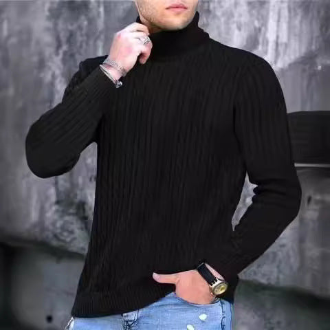 Herren Strickpullover mit modernem Rippmuster und hohem Kragen Heidi-Mode
