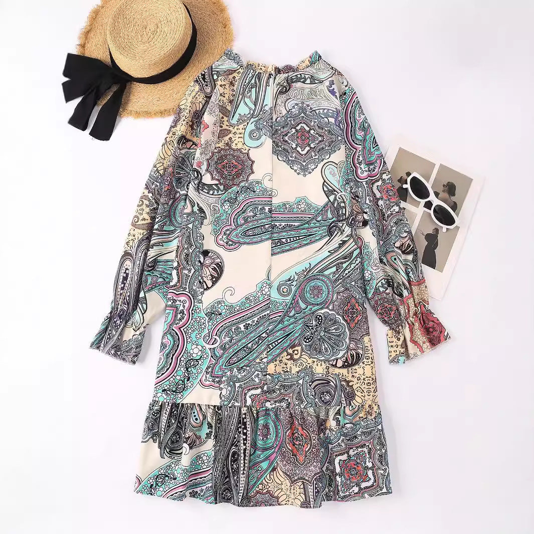 Damen Bohemian Kleid mit fließendem Schnitt und Paisley-Muster Heidi-Mode
