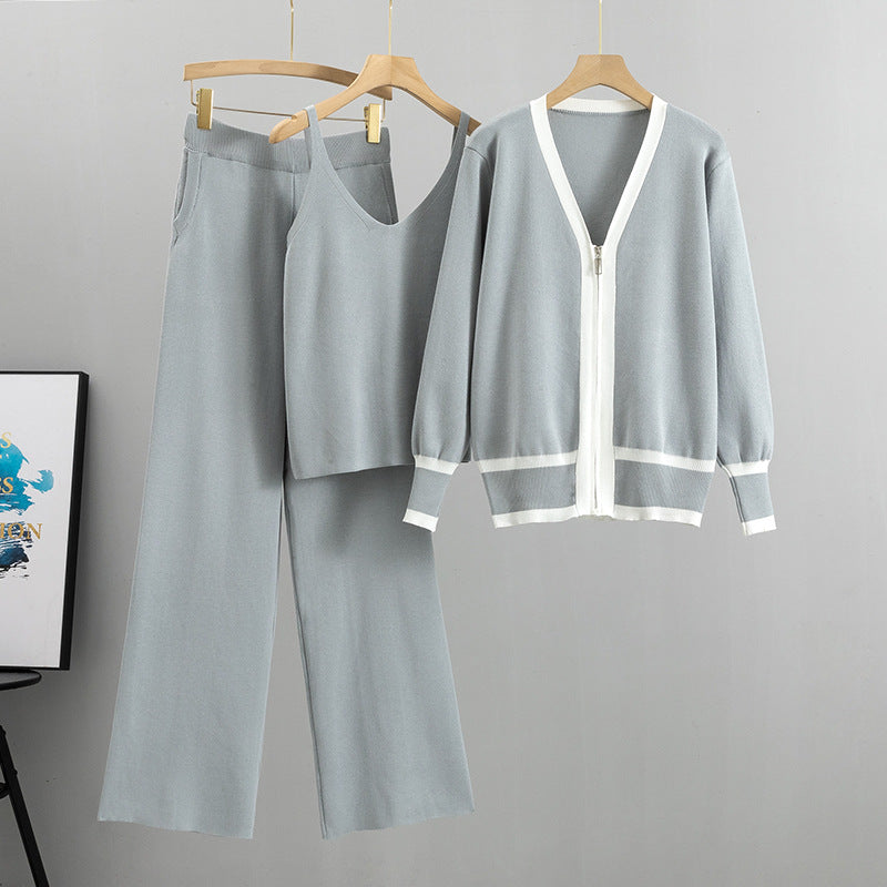 Heidi-Mode | Effortless Elegant Knit Satz Dreiteiliges Outfit für Frauen