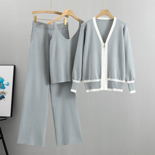 Heidi-Mode | Effortless Elegant Knit Satz Dreiteiliges Outfit für Frauen