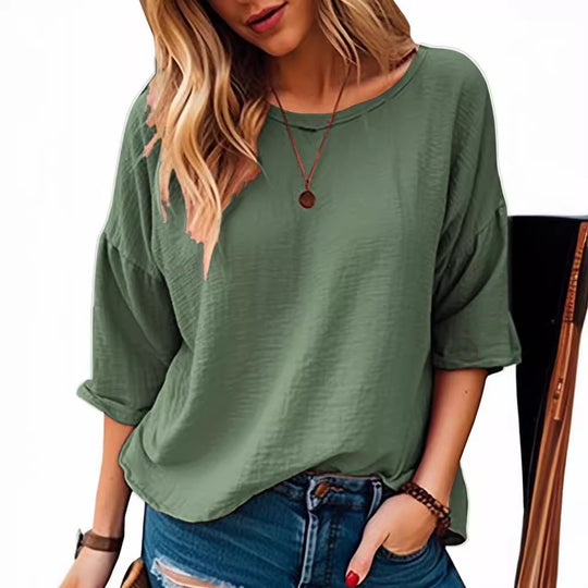 Damen lässiges Oversize-Shirt mit weitem Rundhalsausschnitt Heidi-Mode