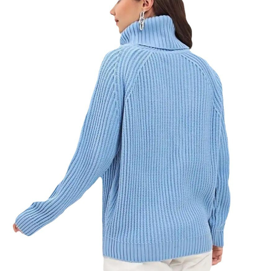 Damen Strickpullover mit hohem Kragen und Wabenstruktur Heidi-Mode
