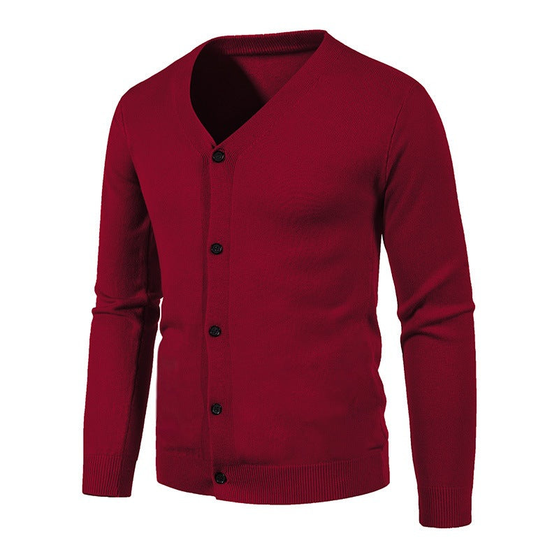 Herren stilvolle Strickjacke mit tiefem V-Ausschnitt und Knopfleiste Heidi-Mode