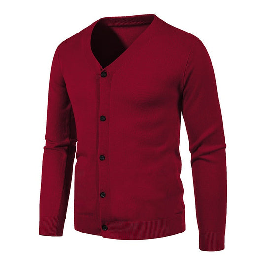 Herren stilvolle Strickjacke mit tiefem V-Ausschnitt und Knopfleiste Heidi-Mode