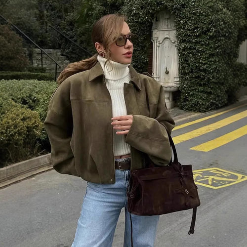 Damen oversized Kunstlederjacke mit elastischem Bund Heidi-Mode