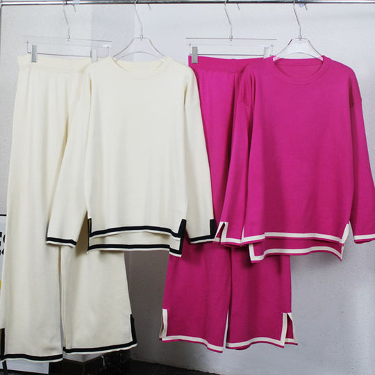 Damen Freizeit-Strickset mit kontrastierenden Abschlüssen Heidi-Mode