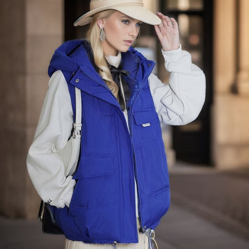 Damen modische gesteppte Weste mit praktischen Taschen und wandelbarem Kragen Heidi-Mode