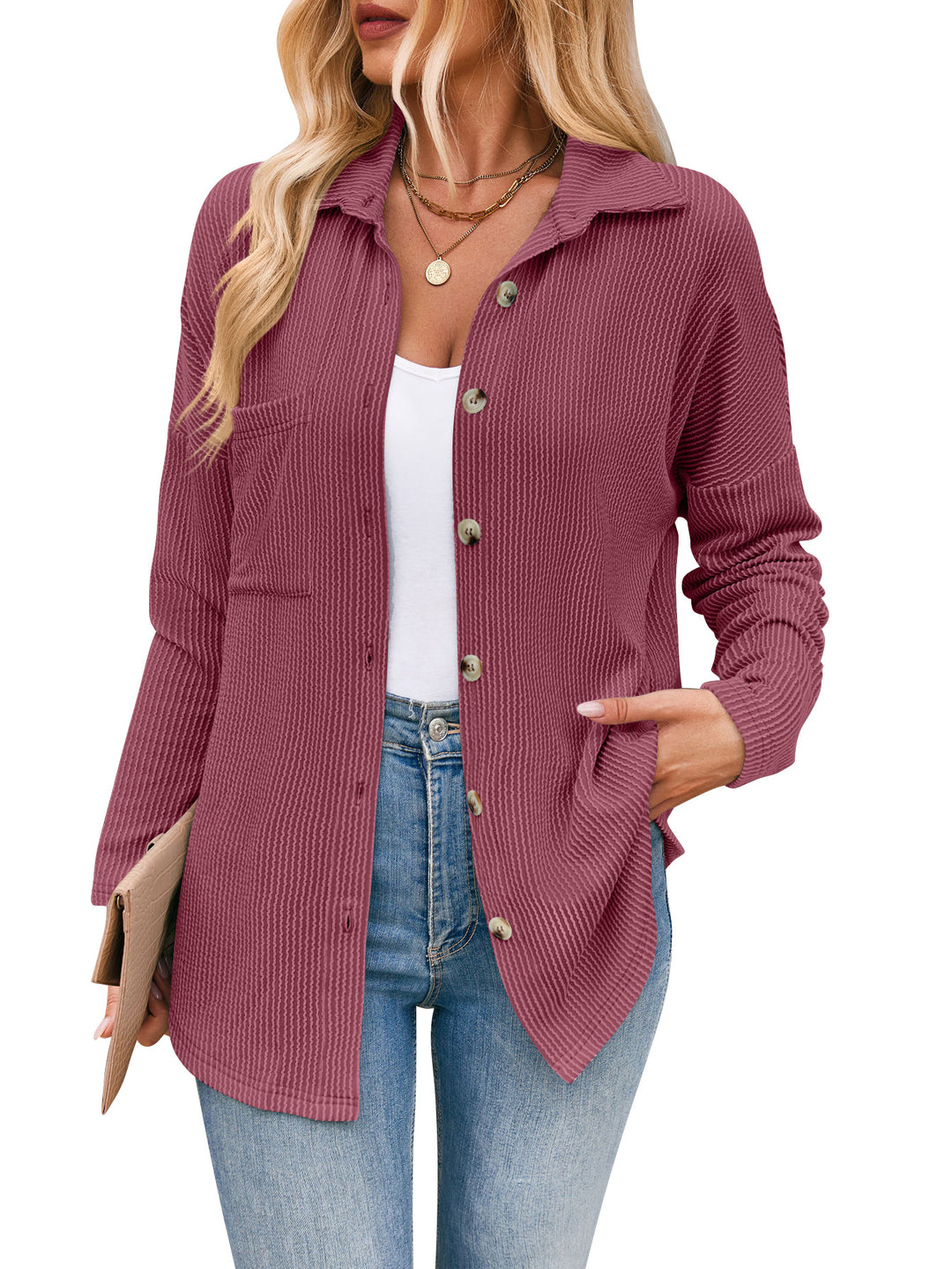Damen lässige Strickjacke mit Knopfleiste Heidi-Mode