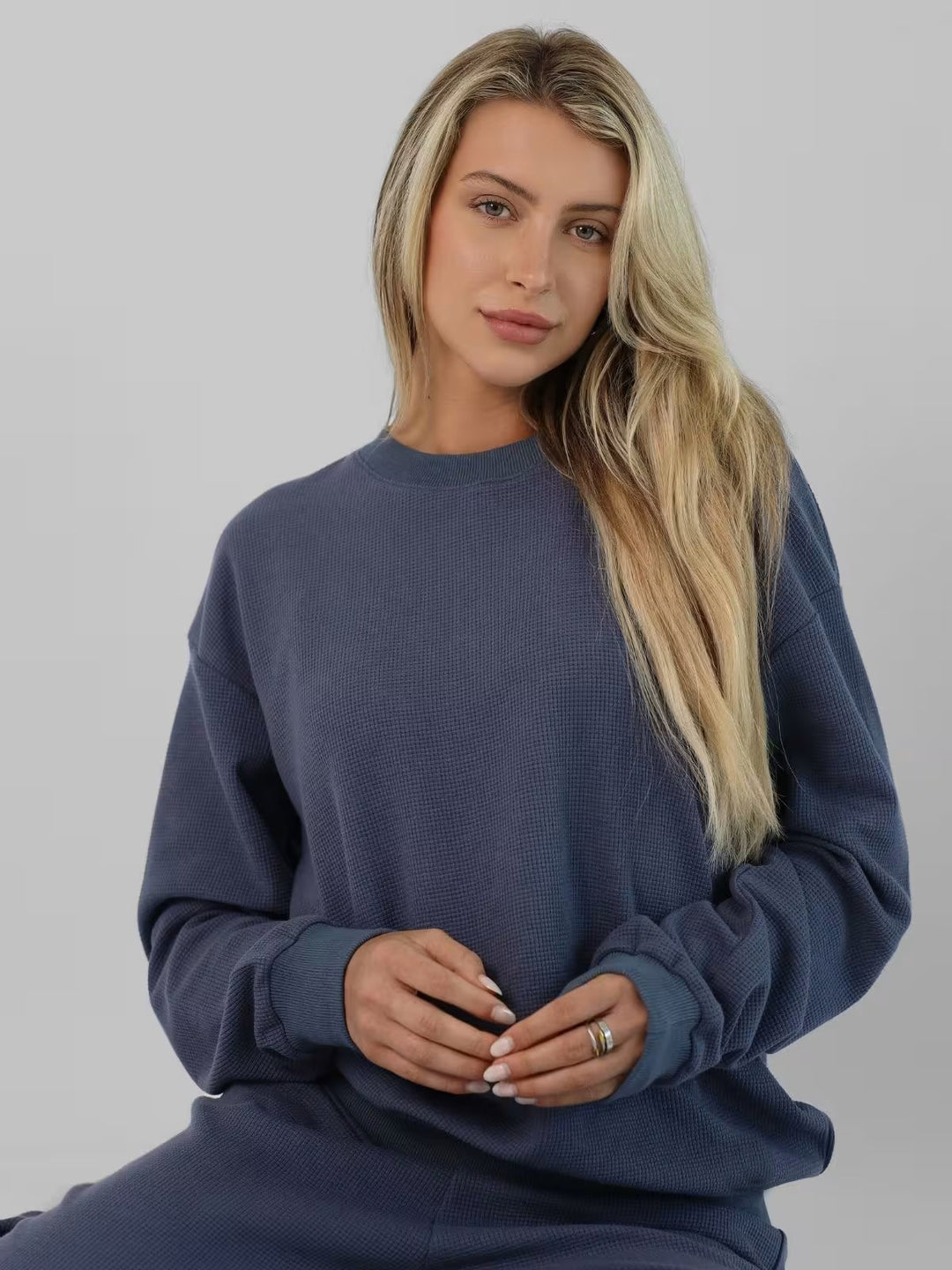 Damen Bequemer Waffelstruktur Pullover mit lässigem Schnitt Heidi-Mode
