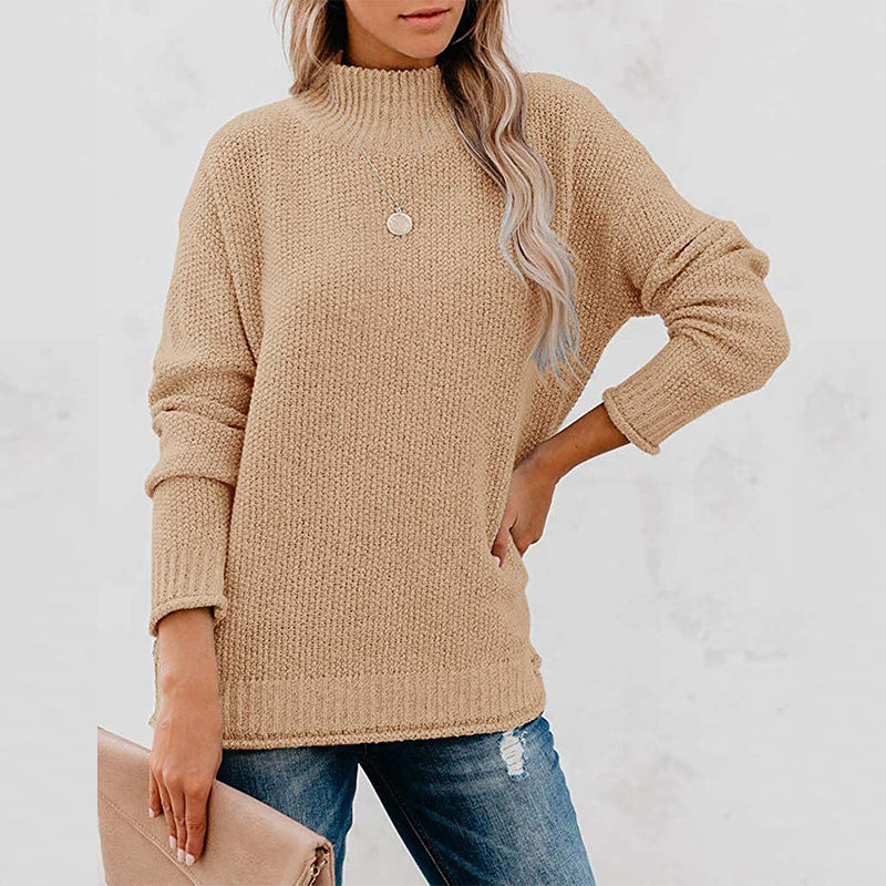 Damen Grobstrickpullover mit hohem Kragen und lässigem Schnitt Heidi-Mode