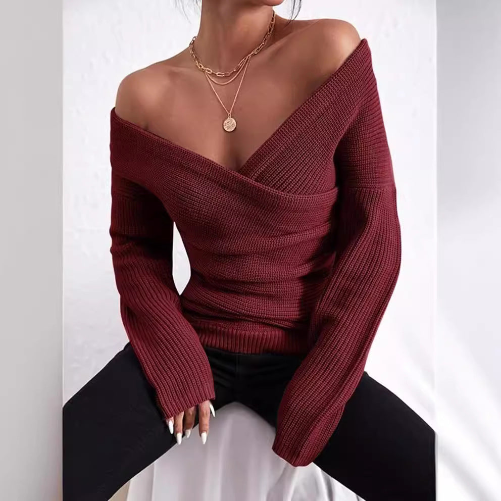 Damen lässiger Wickelpullover Heidi-Mode