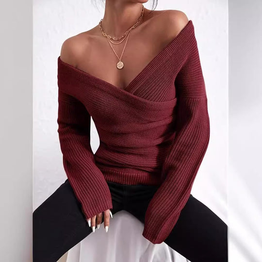 Damen lässiger Wickelpullover Heidi-Mode