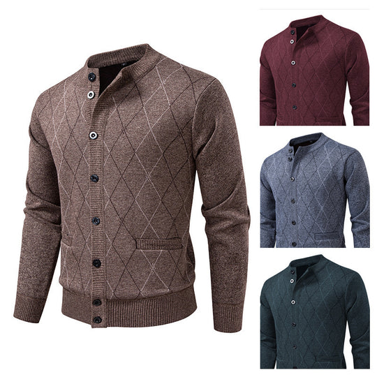 Herren Strickjacke mit modernen Rautenmustern und praktischen Taschen Heidi-Mode
