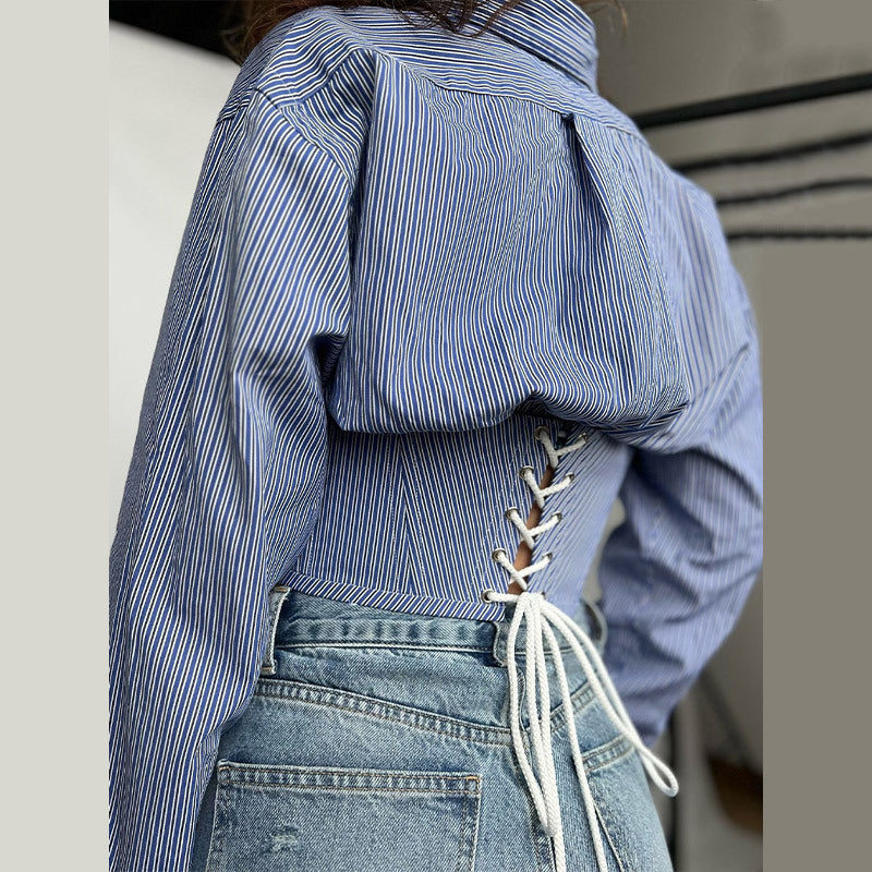 Damen Hemdbluse mit innovativem Schnitt und strukturierten Ärmeln Heidi-Mode