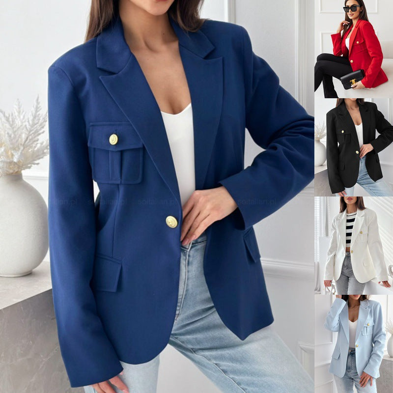 Damen klassische doppelt-knöpfte taillierte Blazer mit Taschen-Detail Heidi-Mode