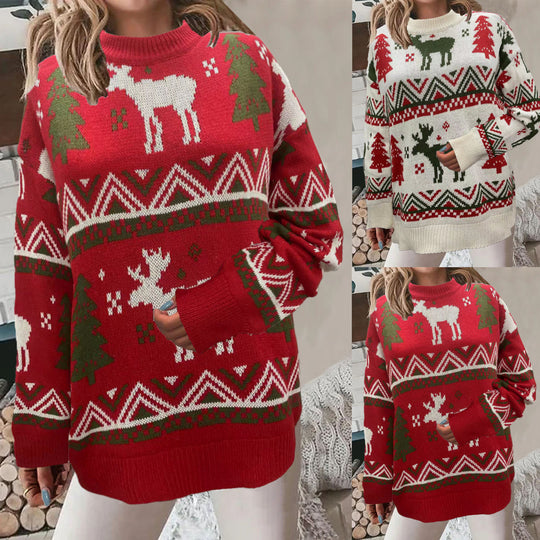 Damen Gemütlicher Weihnachts-Pullover mit festlichem Motiv und hoher Passform Heidi-Mode