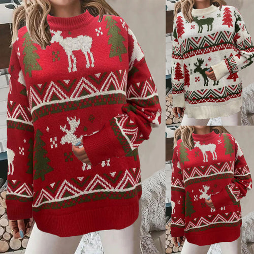 Damen Gemütlicher Weihnachts-Pullover mit festlichem Motiv und hoher Passform Heidi-Mode