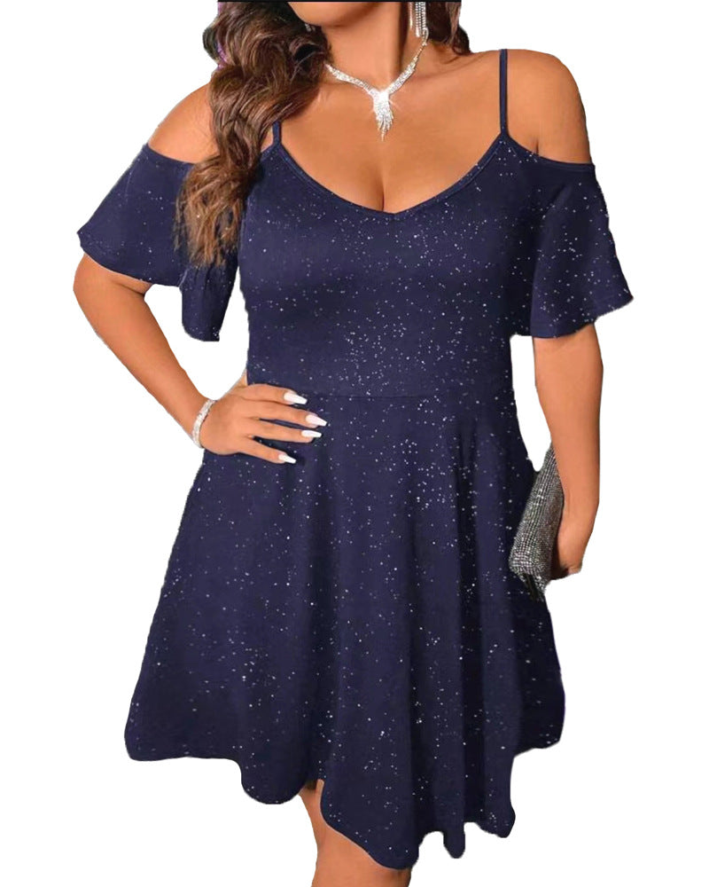 Damen luftiges Abendkleid mit offenen Schultern und glitzerndem Effekt Heidi-Mode