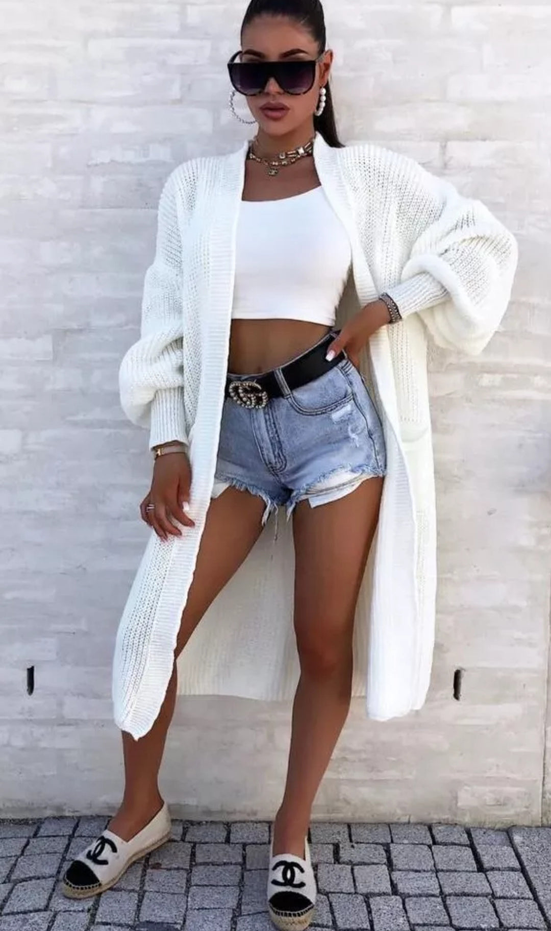 Damen Langer Strickcardigan mit weiten Ärmeln und praktischen Taschen Heidi-Mode