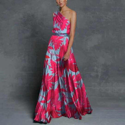 Heidi-Mode | Damen Off-Shoulder Asymmetrisches Von Tropen Inspiriertes Maxikleid