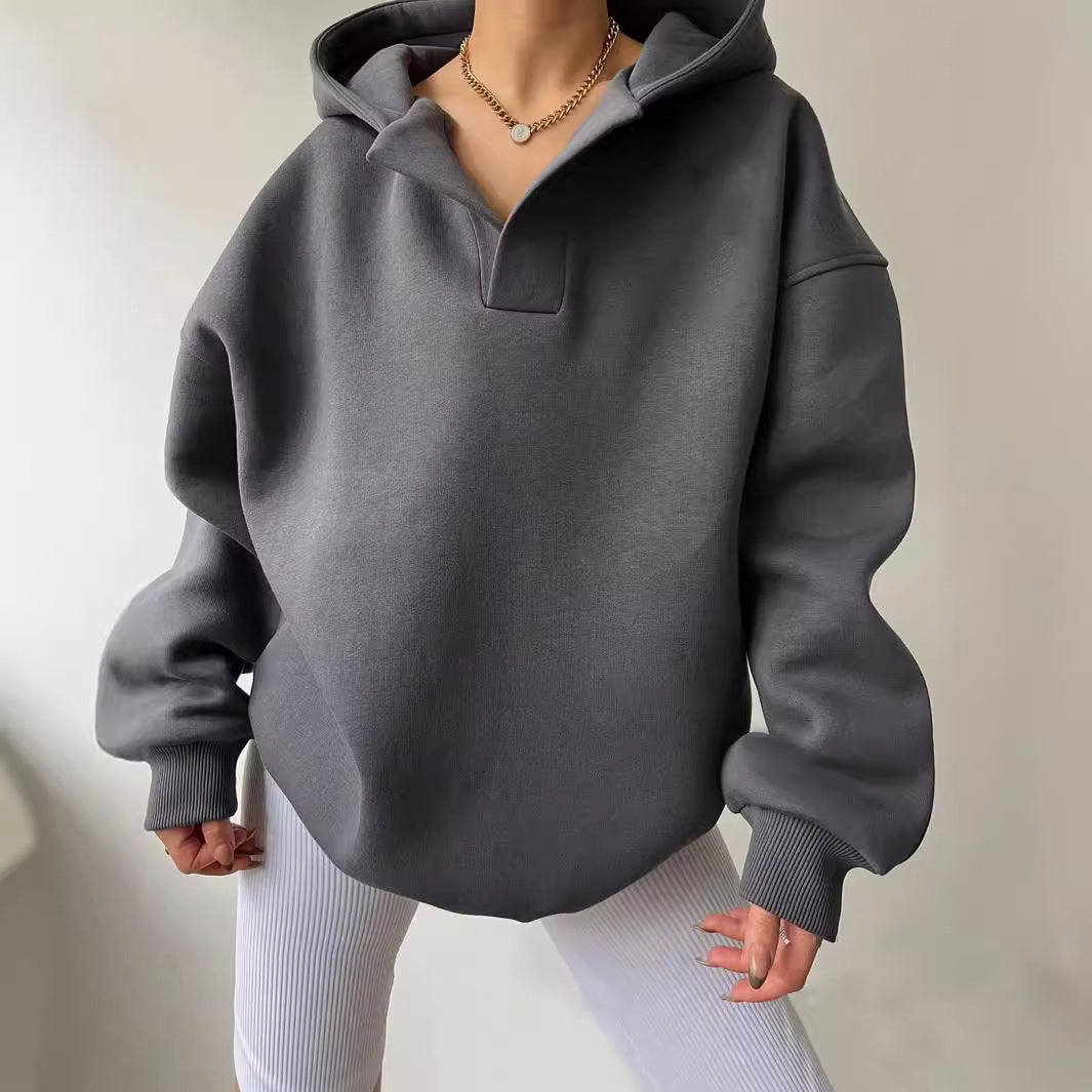 Damen Oversized Kapuzenpullover mit halbem Reißverschluss Heidi-Mode