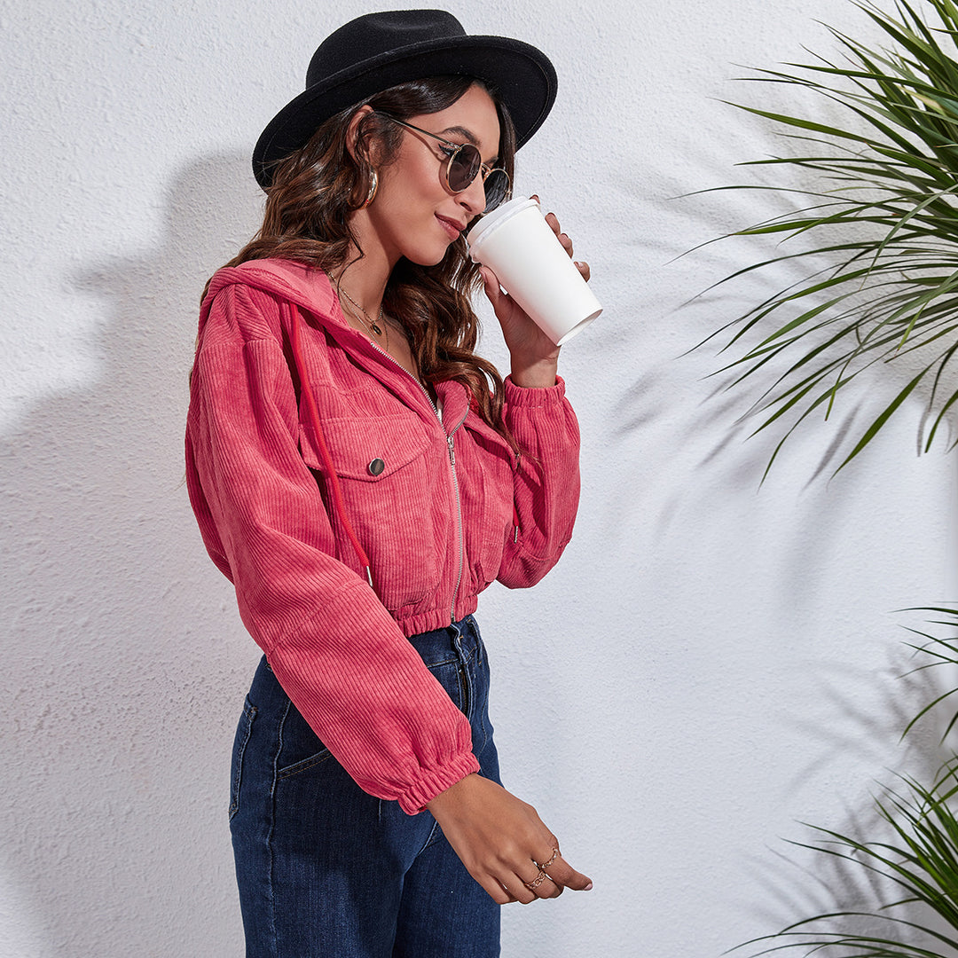 Damen lässige Kapuzenjacke mit großzügigen Taschen und Reißverschluss Heidi-Mode