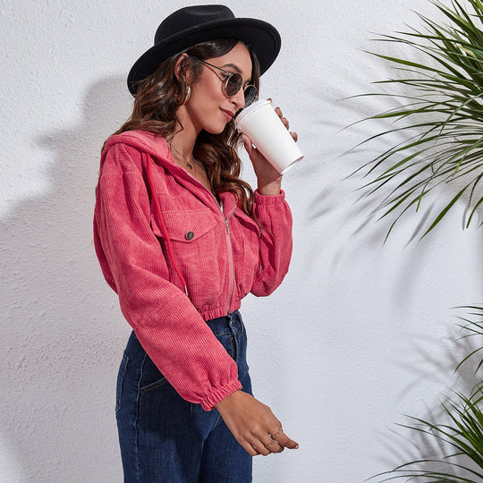 Damen lässige Kapuzenjacke mit großzügigen Taschen und Reißverschluss Heidi-Mode
