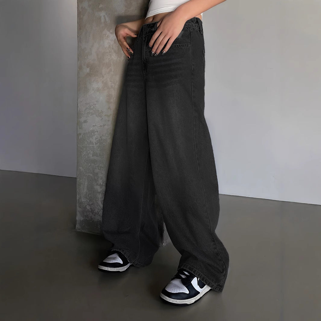 Damen Weite Denim-Hose mit hohem Bund und bequemer Passform Heidi-Mode