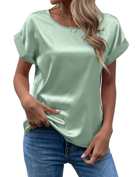Damen Elegantes Kurzarmshirt aus hochwertigem Satinmaterial Heidi-Mode