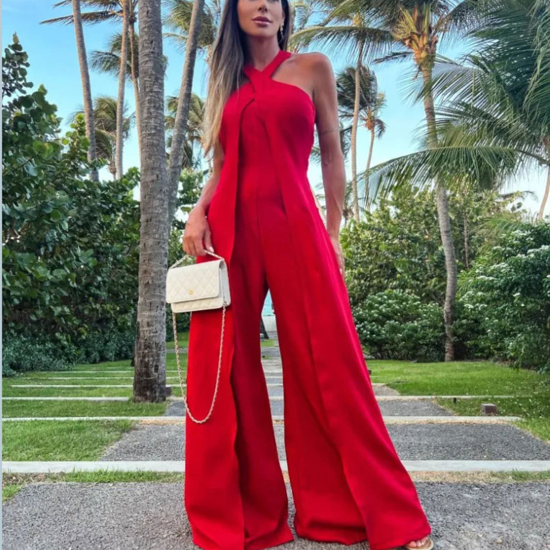 Damen Jumpsuit mit elegantem Cross-Back und weiten Beinen Heidi-Mode
