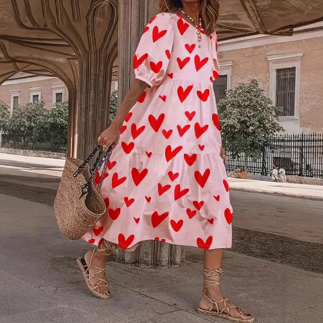 Damen Minikleid mit modernem Herzmuster und luftigen Ärmeln Heidi-Mode