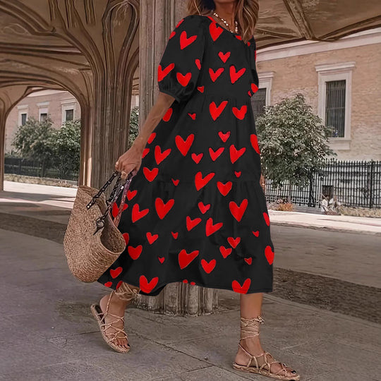 Damen Minikleid mit modernem Herzmuster und luftigen Ärmeln Heidi-Mode