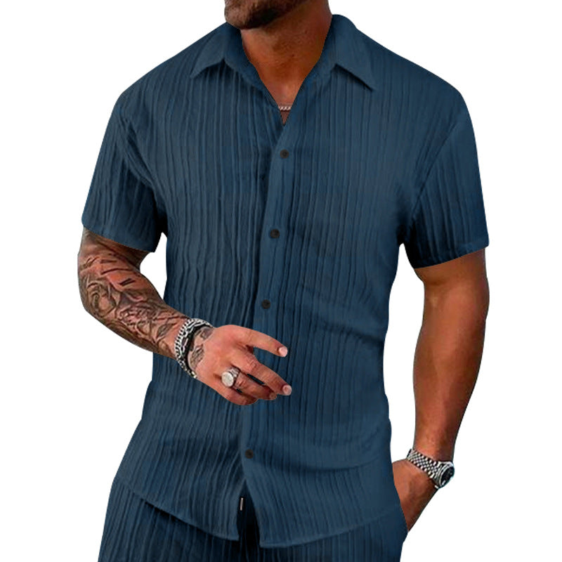 Herren Kurzarm-Hemd mit strukturiertem Design und modernen Knopfdetails Heidi-Mode