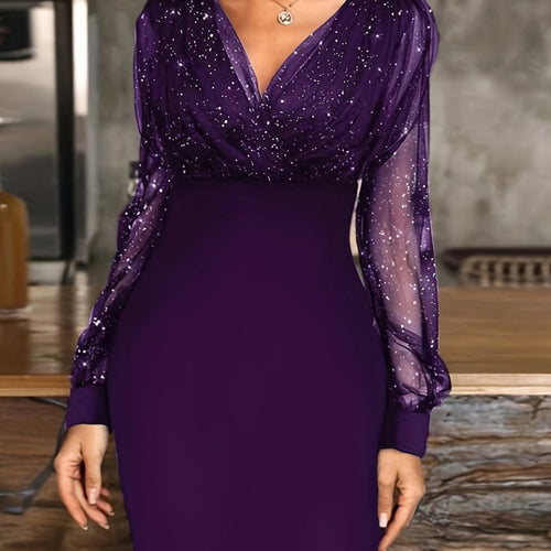 Damen Glitzerndes Cocktailkleid mit transparenten Ärmeln Heidi-Mode