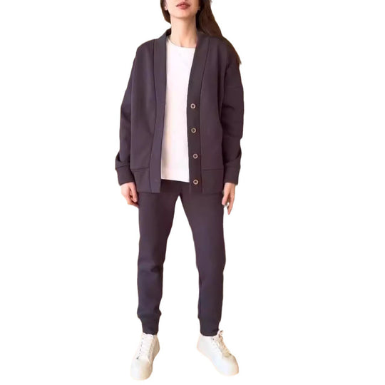 Damen lässige Oversized Sweatjacke mit Knöpfen Heidi-Mode