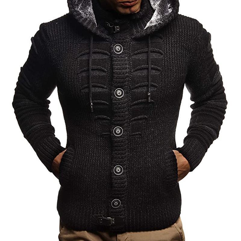 Herren Strickjacke mit Kapuze und dekorativen Knopfdetails Heidi-Mode