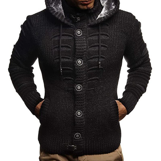 Herren Strickjacke mit Kapuze und dekorativen Knopfdetails Heidi-Mode