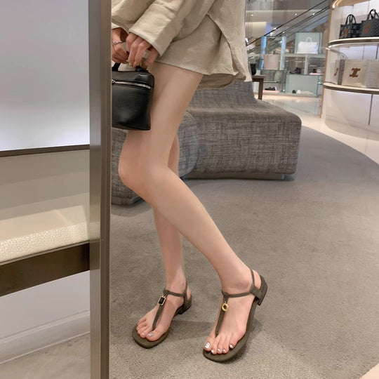Damen Elegante T-Riemen Flache Sandalen Heidi-Mode