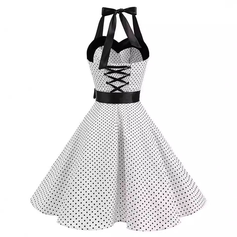 Damen Rockabilly Kleid mit Polka-Dots und Taillengürtel Heidi-Mode
