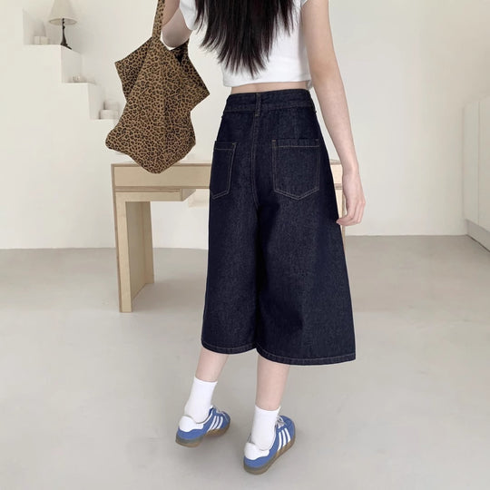 Damen Weite Denim-Culotte mit modischem Schnitt Heidi-Mode