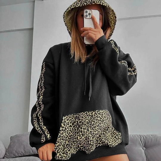 Damen Kapuzenpullover mit einzigartigem Leopardenmotiv und lässigem Schnitt Heidi-Mode