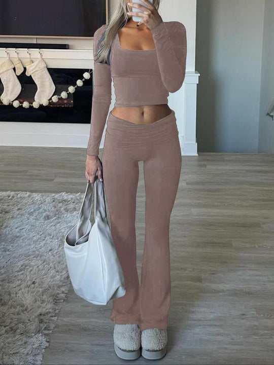 Damen Sportliches Set mit langärmligem Oberteil und weiter Hose Heidi-Mode