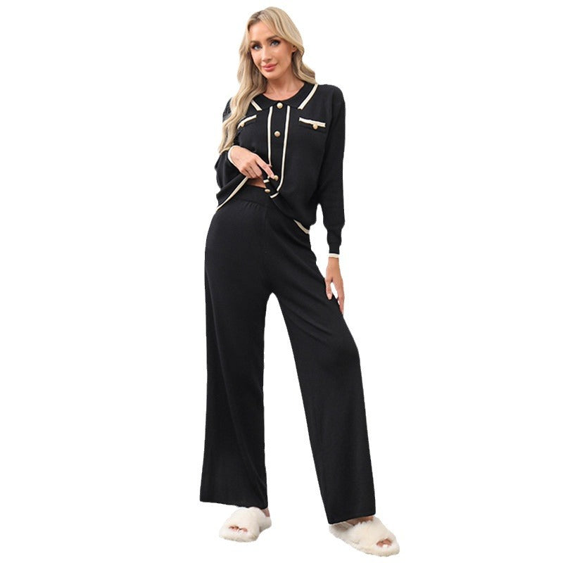 Damen elegantes und gemütliches Strick-Loungewear-Set mit feinen Details Heidi-Mode