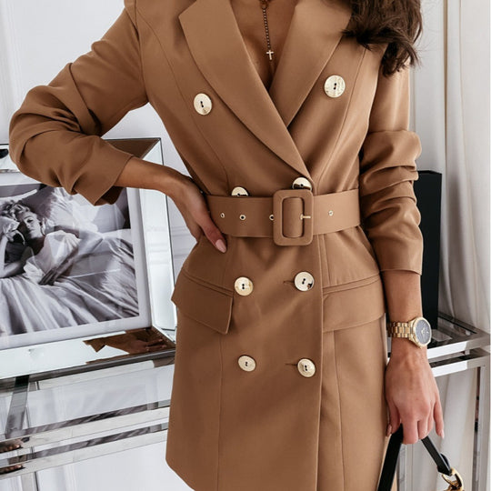 Damen doppelt knopf-beschichtetes Gürtel Mini Blazer Kleid Heidi-Mode